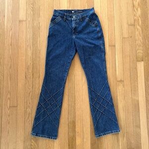 Vintage 2000s Low Rise Jeans Rockies Flared Size 5 Blue AMAZING Texture Y2K